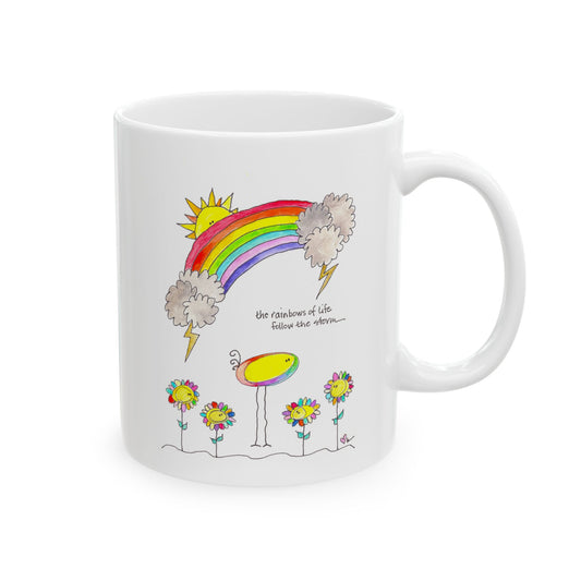 AFSP Indiana Ceramic Mug, (11oz, 15oz) - Rainbows follow Storms
