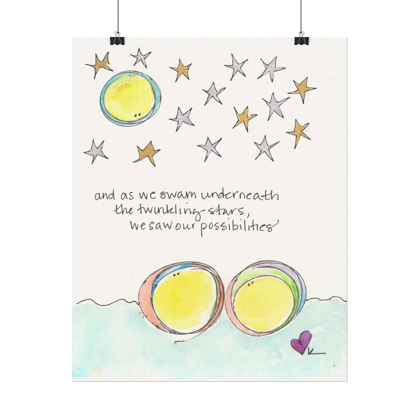 Textured Watercolor Matte Print - Swim with the Stars